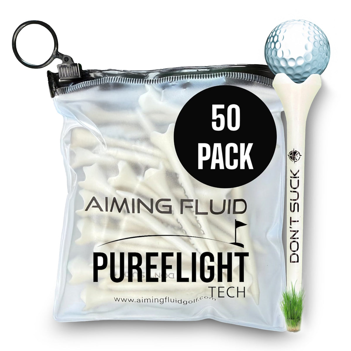 Golf tees 50-pack in a silver pouch DON’T SUCK PureFlight 4-Prong by Aiming Fluid Golf golf ball on Tampa Home & Garden Store