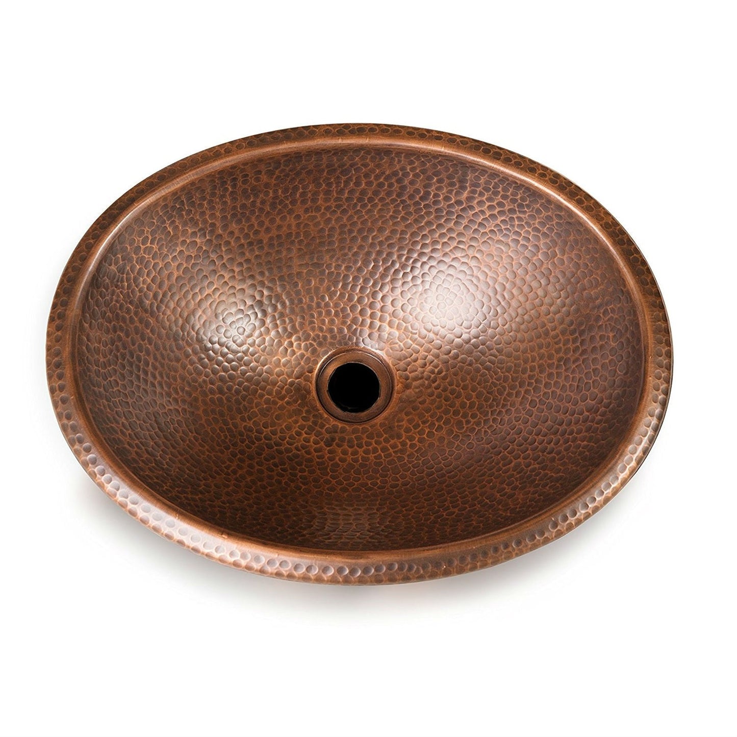 Lavabo ovalado de cobre martillado para baño de 17 x 13 pulgadas