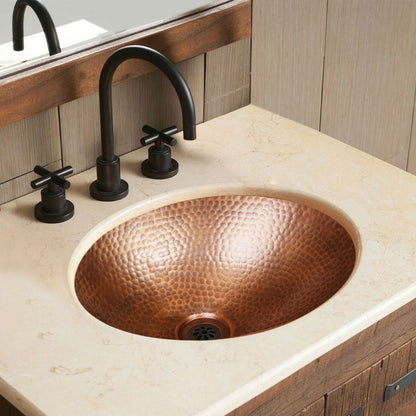 Lavabo ovalado de cobre martillado para baño de 17 x 13 pulgadas