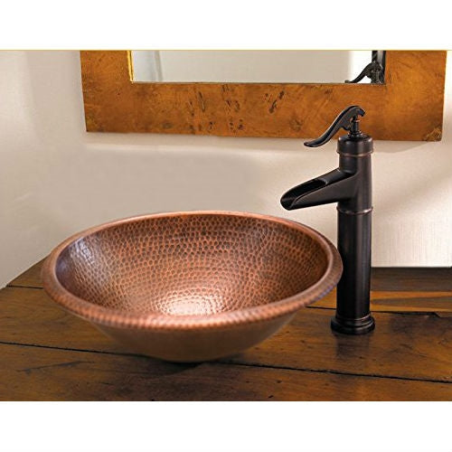 Lavabo ovalado de cobre martillado para baño de 17 x 13 pulgadas