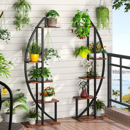 Juego de 2 - Estante para Plantas de Metal y Madera Moderno Simétrico de 10 Estantes