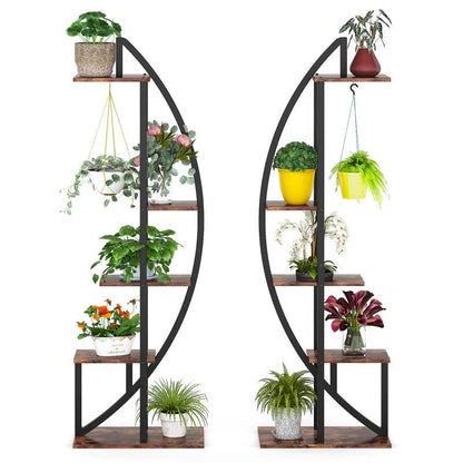 Juego de 2 - Estante para Plantas de Metal y Madera Moderno Simétrico de 10 Estantes