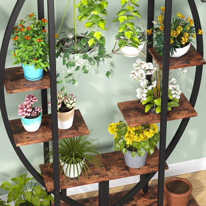 Juego de 2 - Estante para Plantas de Metal y Madera Moderno Simétrico de 10 Estantes