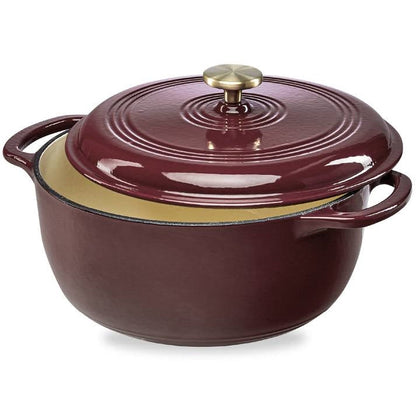 Olla horno holandesa de hierro fundido esmaltado color rojo borgoña, 5.7 litros