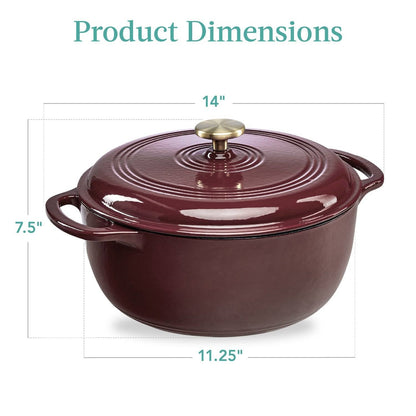 Olla horno holandesa de hierro fundido esmaltado color rojo borgoña, 5.7 litros