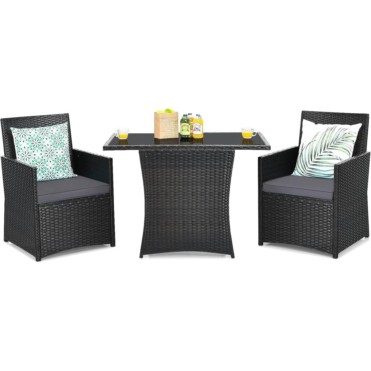 Juego de Comedor de Bistró de 3 Piezas para Patio Exterior en Ratán PE Gris Marrón