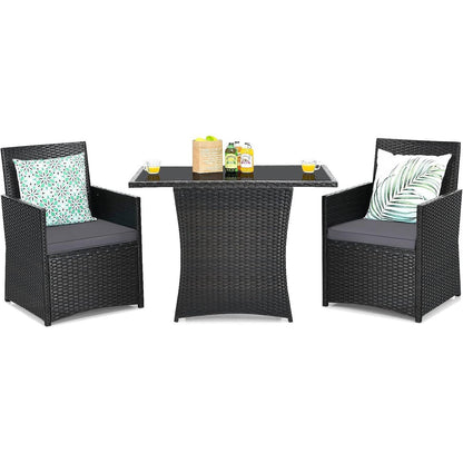 Juego de Comedor de Bistró de 3 Piezas para Patio Exterior en Ratán PE Gris Marrón