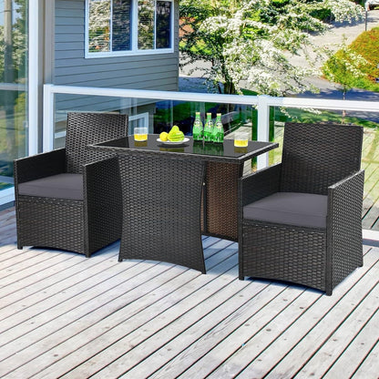 Juego de Comedor de Bistró de 3 Piezas para Patio Exterior en Ratán PE Gris Marrón