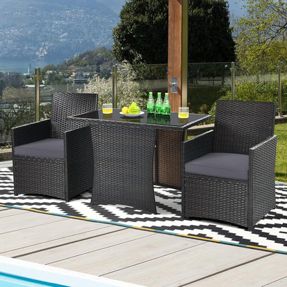 Juego de Comedor de Bistró de 3 Piezas para Patio Exterior en Ratán PE Gris Marrón