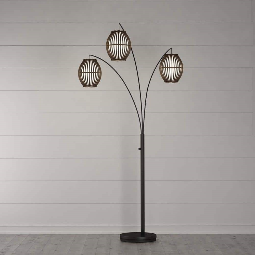 Lámpara de pie en arco moderna bohemia de mediados de siglo de 82 pulgadas con 3 luces de barril