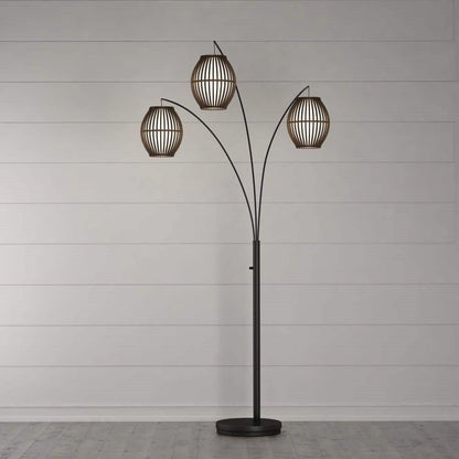 Lámpara de pie en arco moderna bohemia de mediados de siglo de 82 pulgadas con 3 luces de barril