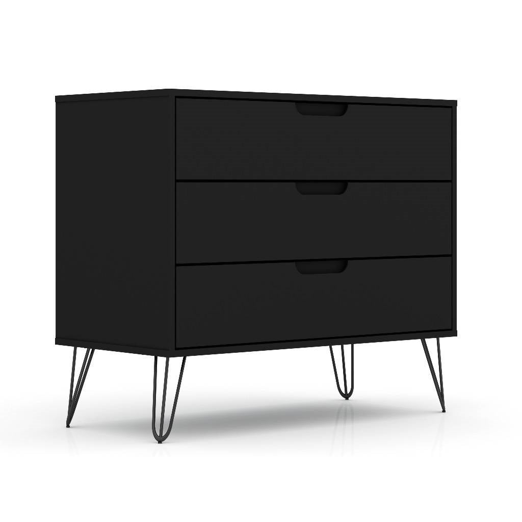 Cómoda de 3 cajones estilo escandinavo moderno en acabado de madera negra