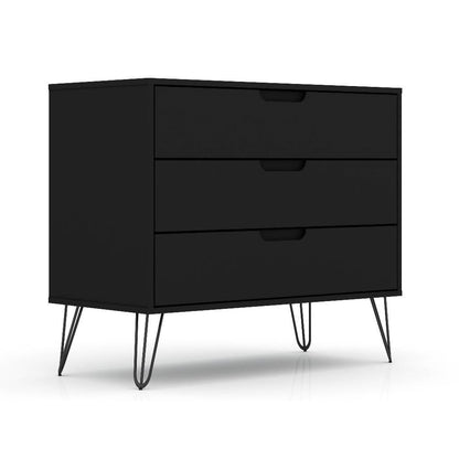 Cómoda de 3 cajones estilo escandinavo moderno en acabado de madera negra