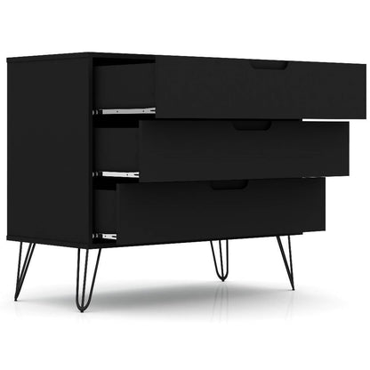 Cómoda de 3 cajones estilo escandinavo moderno en acabado de madera negra