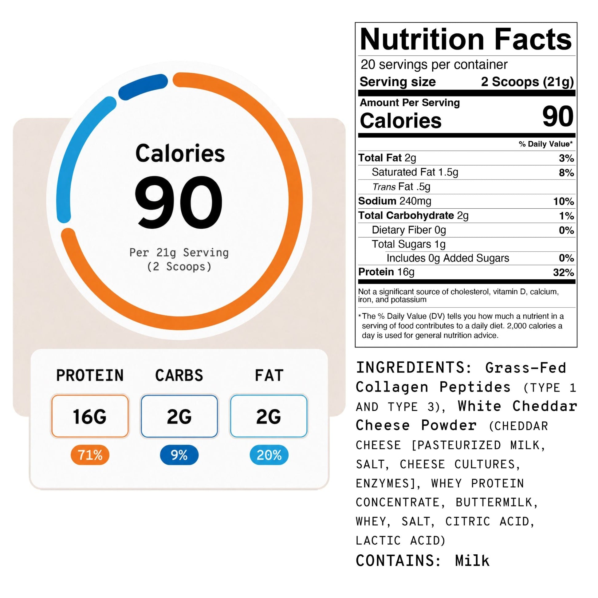 Meal Boosters Cheddar Collagen+ Protein Blend protein powder 90 calories per serving, 16g protein on Tampa Home & Garden Store