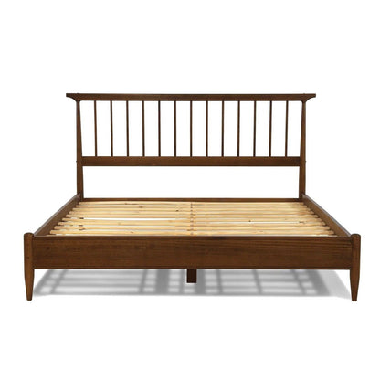 Base de cama de plataforma King Size de madera maciza de mediados de siglo con cabecera en nogal