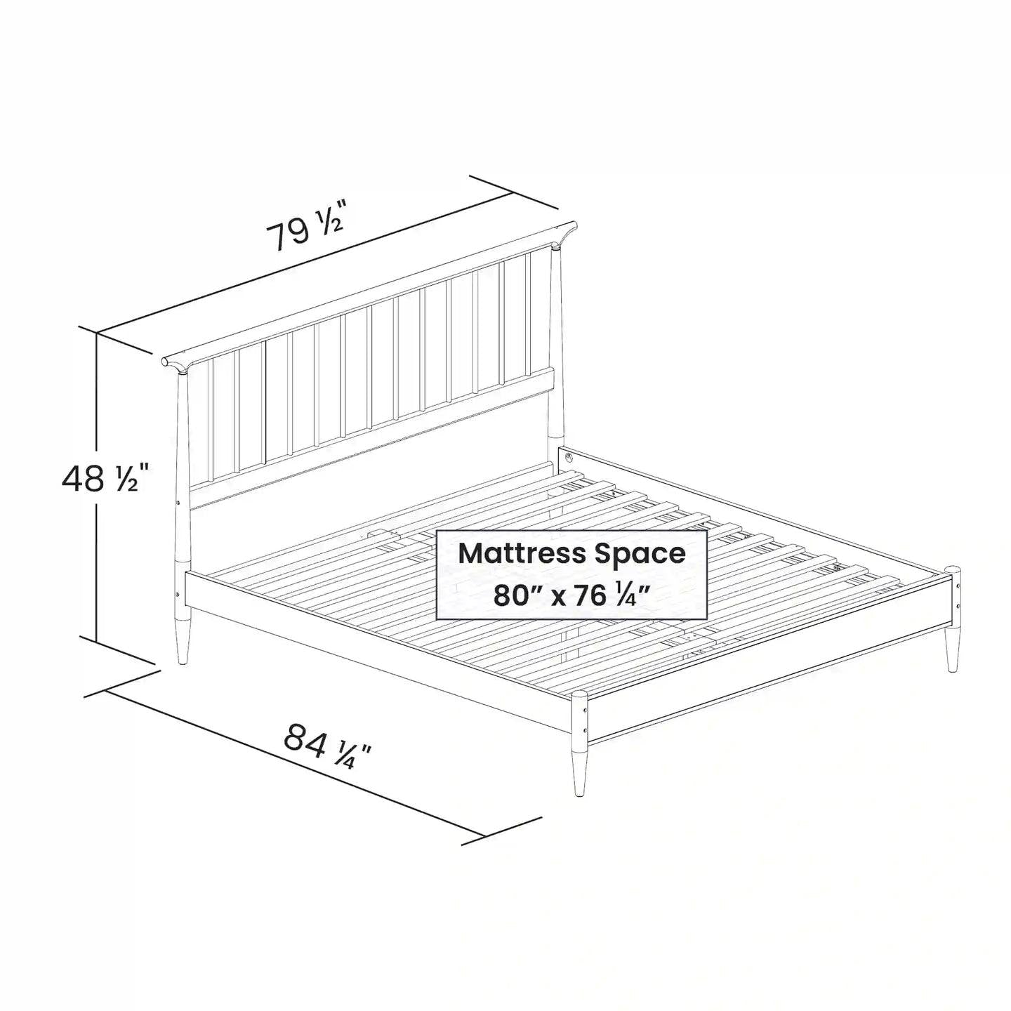 Base de cama de plataforma King Size de madera maciza de mediados de siglo con cabecera en nogal