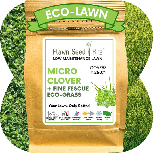 Micro Clover + Mow Less Grass Seed packet by Flawn Seed Kits, eco-lawn seeds on Tampa Home & Garden Store