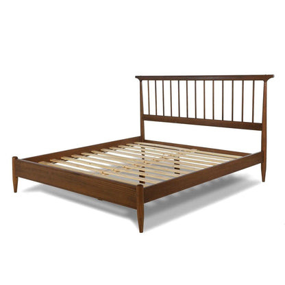 Base de cama de plataforma de madera maciza tamaño Queen de mediados de siglo con cabecero en nogal