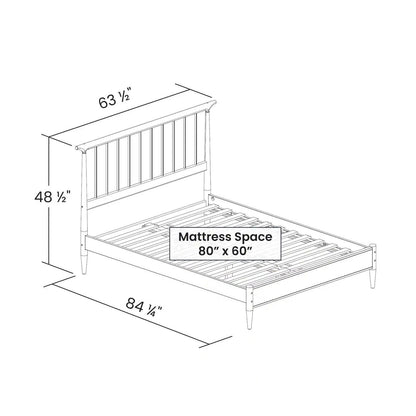 Base de cama de plataforma de madera maciza tamaño Queen de mediados de siglo con cabecero en nogal