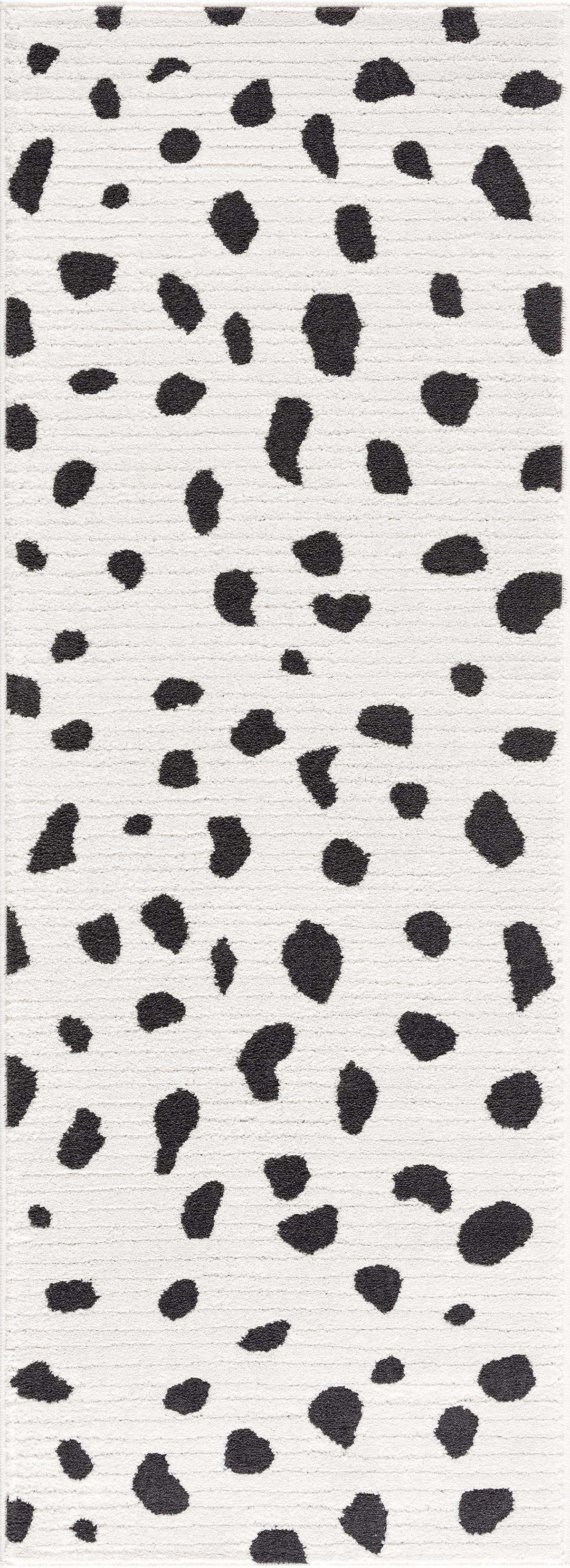 Tariffville Dalmatian Rug by Boutique Rugs, white plush shag with black spots on Tampa Home & Garden Store