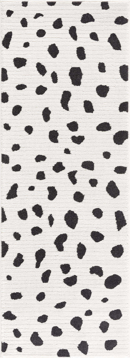 Tariffville Dalmatian Rug by Boutique Rugs, white plush shag with black spots on Tampa Home & Garden Store