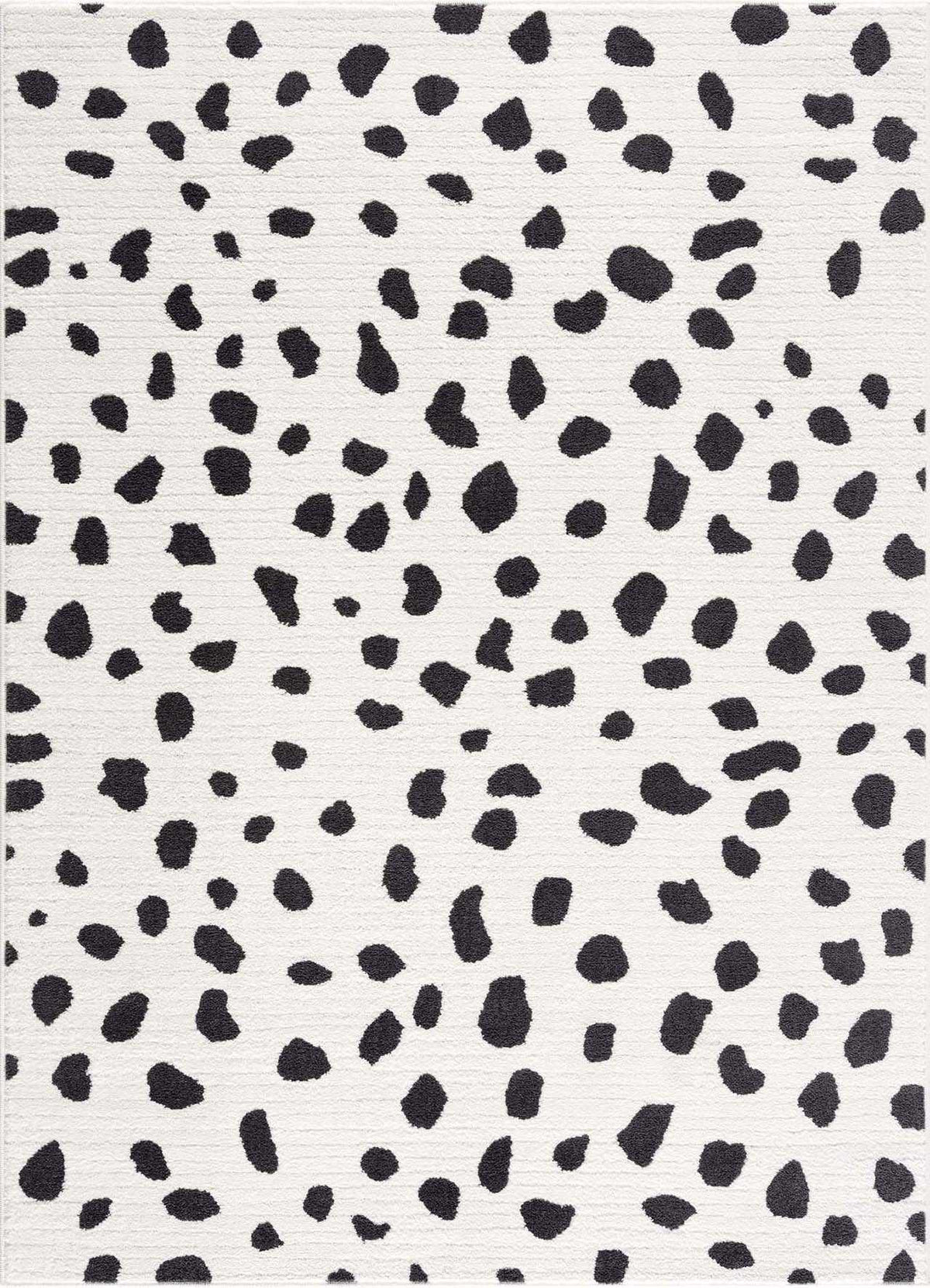 Tariffville Dalmatian Rug by Boutique Rugs, white field with scattered black spots, modern area rug on Tampa Home & Garden Store
