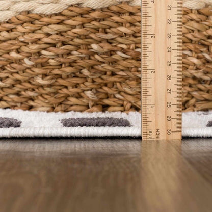 Tariffville Dalmatian Rug natural jute fibers with ruler for scale on Tampa Home & Garden Store