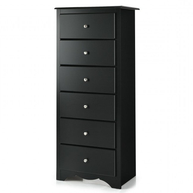 Cómoda alta de madera moderna negra de 6 cajones