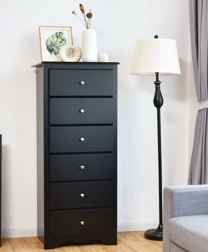Cómoda alta de madera moderna negra de 6 cajones