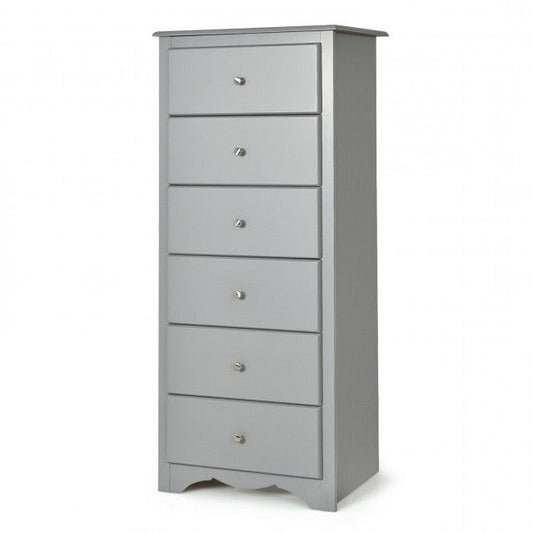 Cómoda alta de madera moderna gris de 6 cajones