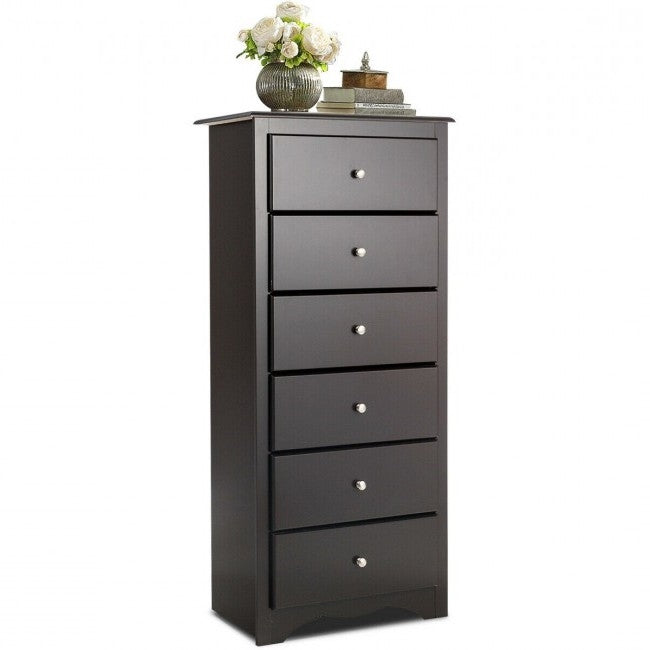 Cómoda alta de madera de 6 cajones Modern Espresso