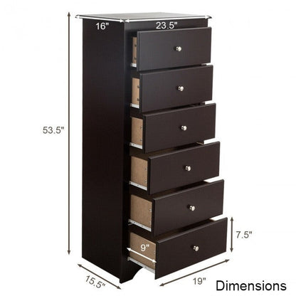 Cómoda alta de madera de 6 cajones Modern Espresso