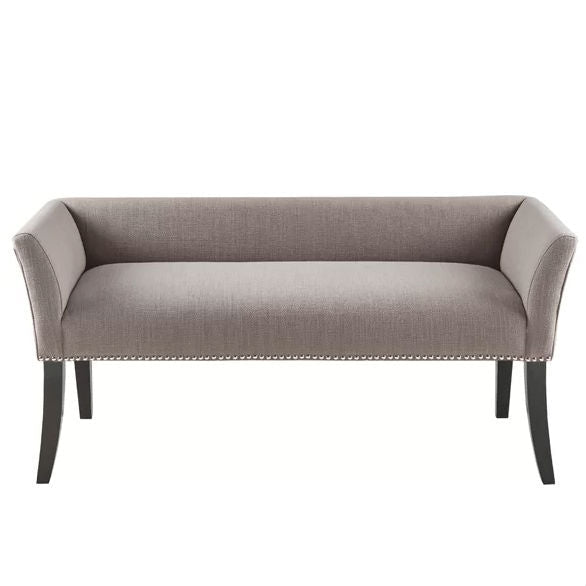 Banco tapizado gris estilo moderno de mediados de siglo