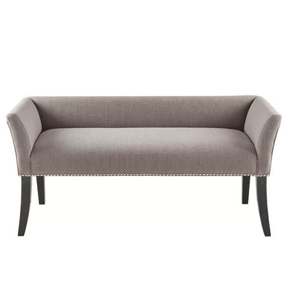 Banco tapizado gris estilo moderno de mediados de siglo