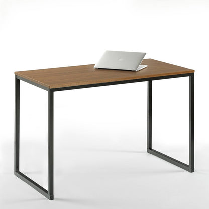 Escritorio moderno para oficina en casa con estructura de metal negro y tablero de madera marrón