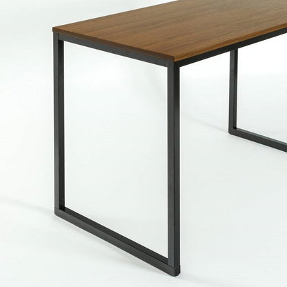 Escritorio moderno para oficina en casa con estructura de metal negro y tablero de madera marrón