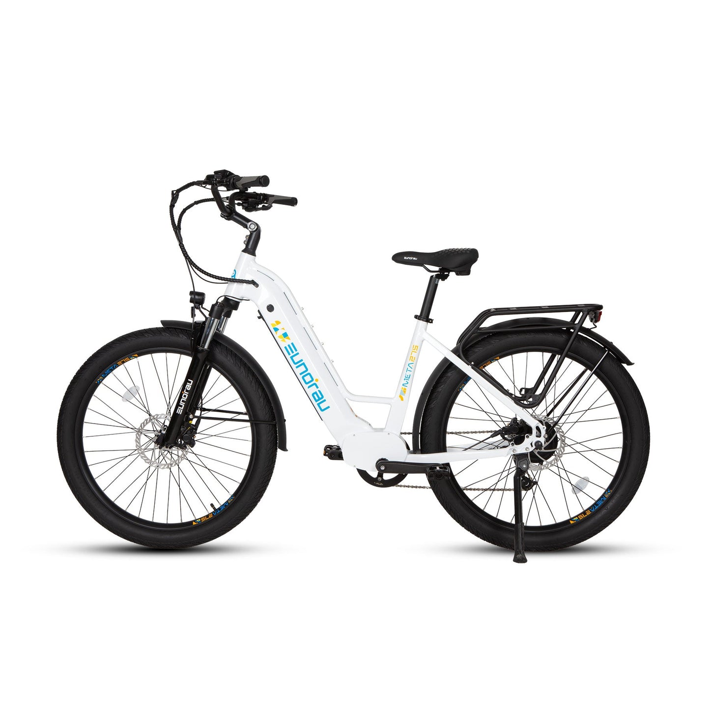 Pair of META275 2.0 electric bicycles by EUNORAU US, white frames with black components on Tampa Home & Garden Store