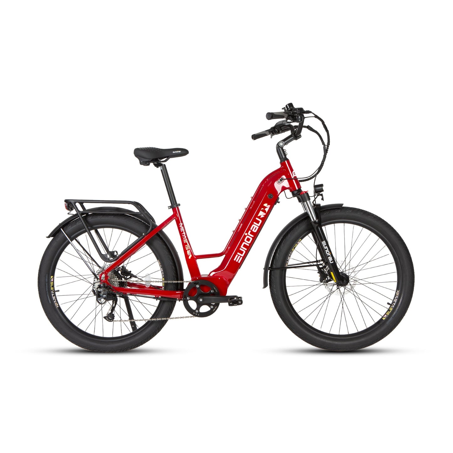 Electric bike META275 2.0 red frame by EUNORAU E-BIKE US with front suspension on Tampa Home & Garden Store