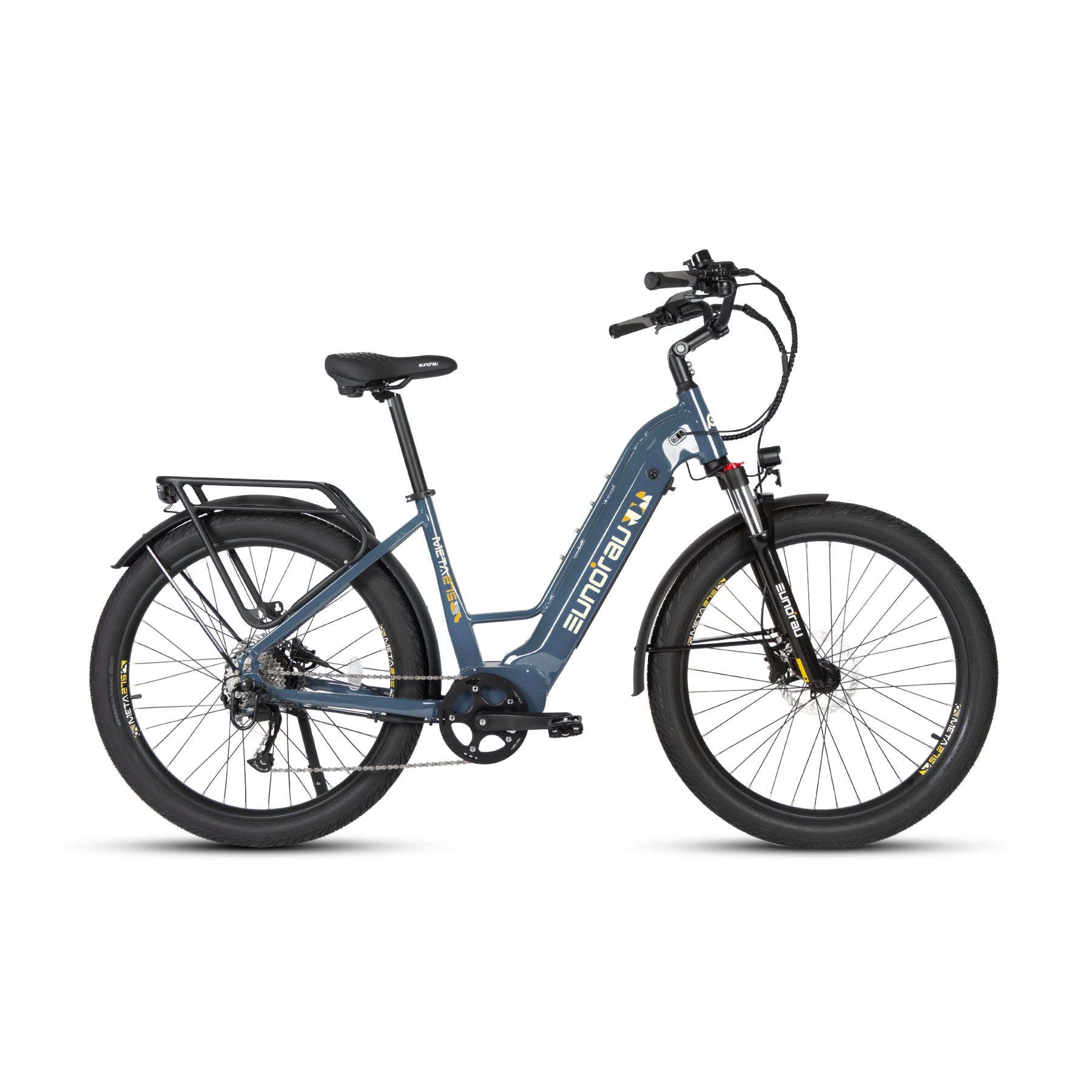META275 2.0 electric bicycle by EUNORAU E-BIKE US, blue frame with front suspension on Tampa Home & Garden Store