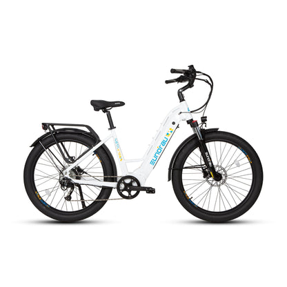 META275 2.0 electric bicycle by EUNORAU with white frame and black accents, suspension on Tampa Home & Garden Store