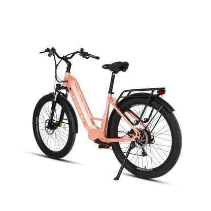 META275 2.0 electric bike pink frame with step-through and front suspension by EUNORAU on Tampa Home & Garden Store