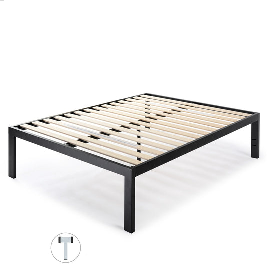 Full size 18 Inch Easy Assemble Metal Platform Bed Frame Wooden Slats - Tampa Home & Garden Store