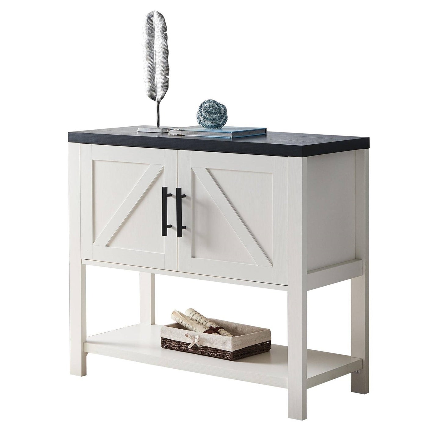 Mesa consola de almacenamiento de madera moderna de 2 cajones Blanca/Negra