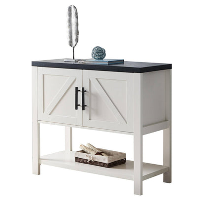 Mesa consola de almacenamiento de madera moderna de 2 cajones Blanca/Negra