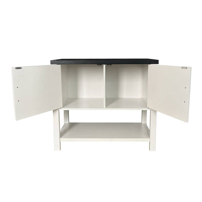 Mesa consola de almacenamiento de madera moderna de 2 cajones Blanca/Negra
