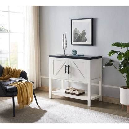 Mesa consola de almacenamiento de madera moderna de 2 cajones Blanca/Negra