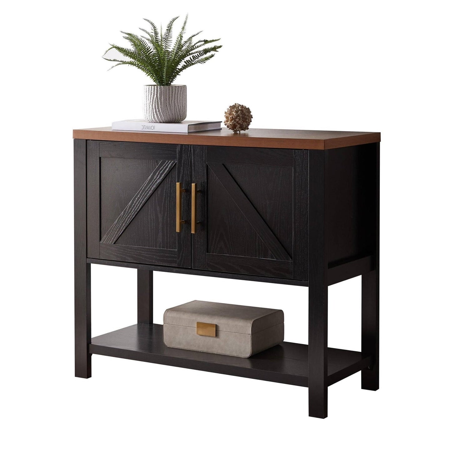 Mesa consola moderna de madera con 2 cajones (negro/nogal)