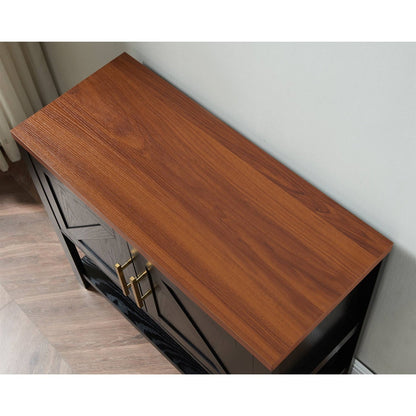 Mesa consola moderna de madera con 2 cajones (negro/nogal)