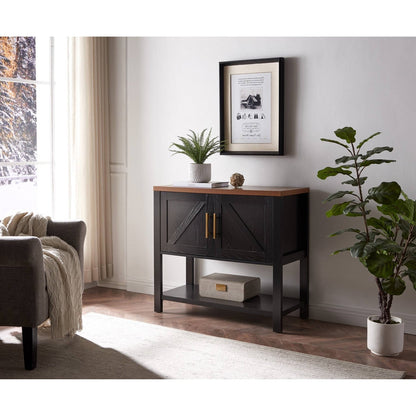 Mesa consola moderna de madera con 2 cajones (negro/nogal)